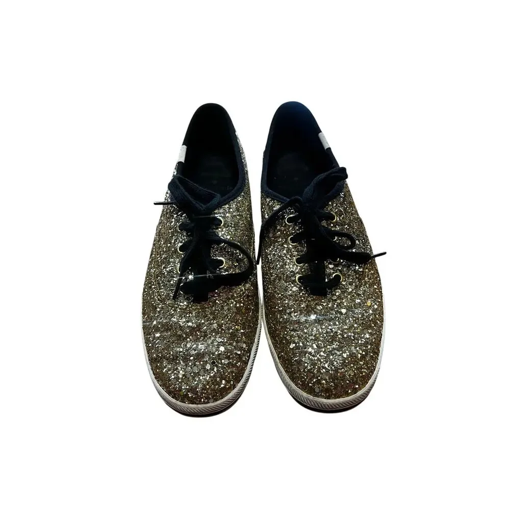 Kate Spade x Keds Champion Gold Glitter Sneakers Black Trim | Size 7